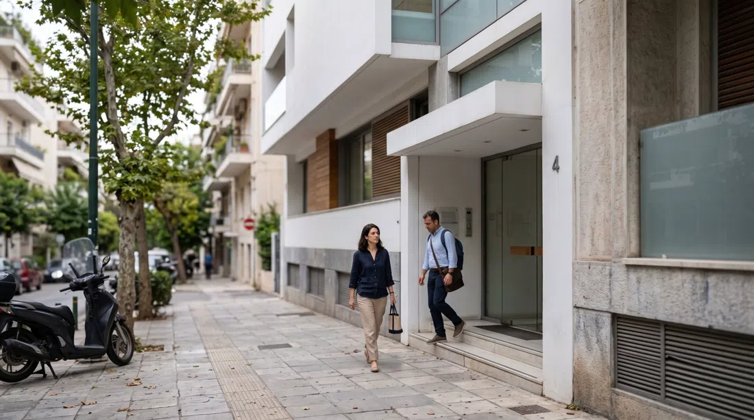Museum of Cycladic Art på Neofytou Douka i Kolonaki, moderne facade og en stille indgangsscene i blødt dagslys