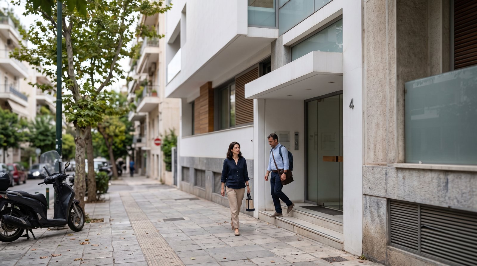the Museum of Cycladic Art on Neofytou Douka in Kolonaki, modern façade and a quiet entrance scene in soft daylight